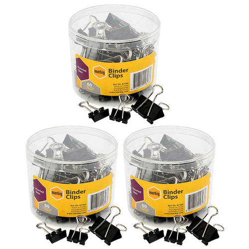 180PC Marbig Fold Back/Binder Clips - Assorted Sizes