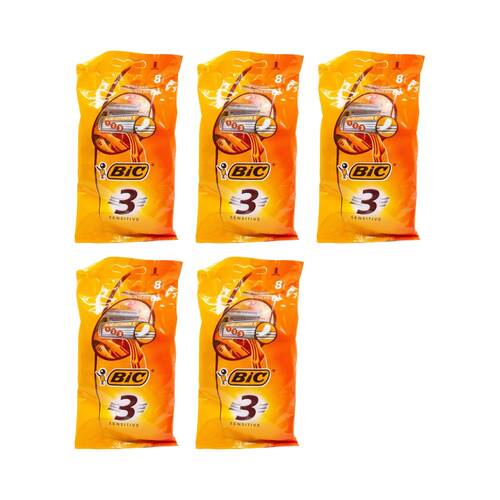 5x 8PK Bic Razor 3 Blade Sensitive Skin Aloe And Vitamin E Comfort Shave Kit