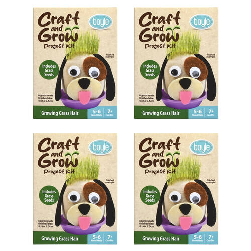 4PK Boyle Craft & Grow Project Kit Growing Grass Hair w/ Seeds Kids Activity 7+