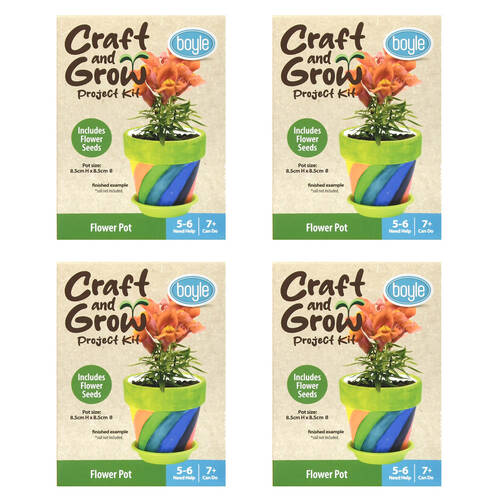 4PK Boyle Craft & Grow Project Kit Flower Pot w/ Seeds Kids Activity 7y+