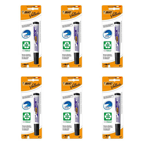 6PK BIC Velleda ECO BL1 Whiteboard Marker Pen School/Office Stationery Black