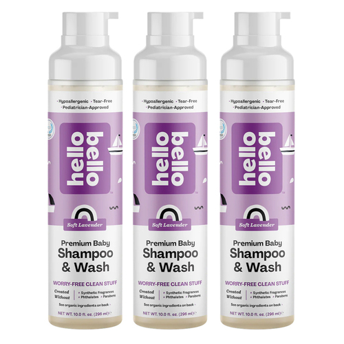 3PK Hello Bello 296ml Premium Baby Shampoo & Wash Soft Lavender Liquid Bottle
