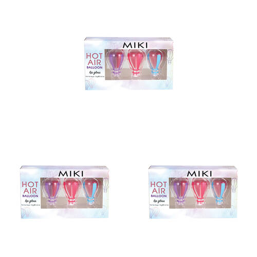 3PK Miki Hot Air Balloon Lip Gloss Palette With Strawberry And Grape - 3y+
