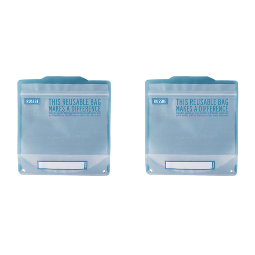 2PK 8oc Russbe Reusable Resealable Sandwich Bag 19cm - Blue Statement