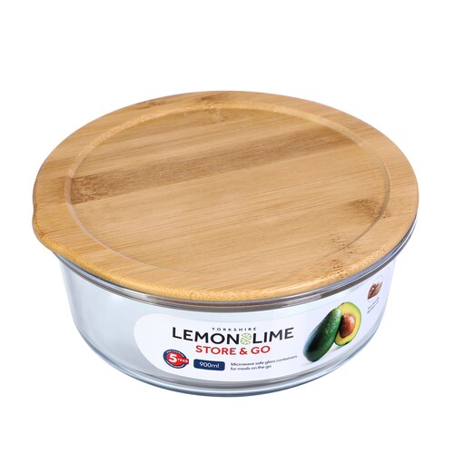 Lemon And Lime Yorkshire Glass Container Round Bamboo Lid 900ml