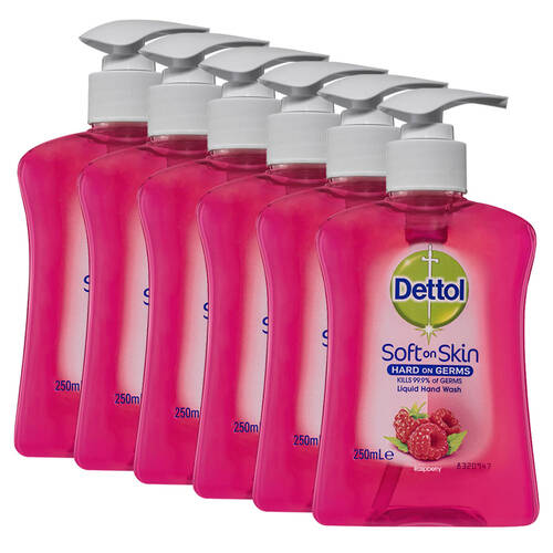 6PK Dettol 250ml Soft on Skin Liquid Hand Wash - Raspberry