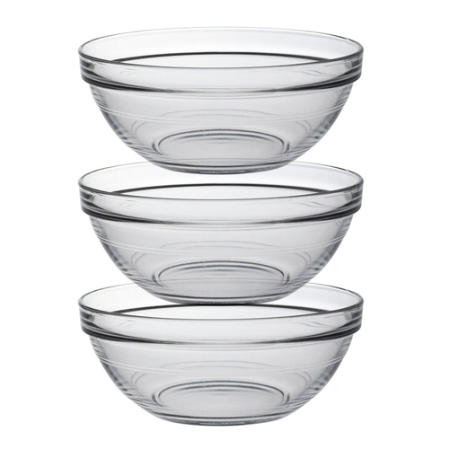 3x Duralex Lys 17cm/970ml Stackable Glass Bowl - Clear