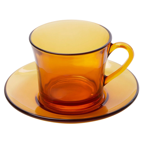 6pc Duralex Lys Amber 180ml Tea Cup Saucer Brown