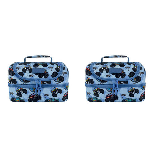 2x Sachi Style 235 Double Decker Lunch Bag 25.5x17x14cm Monster Trucks