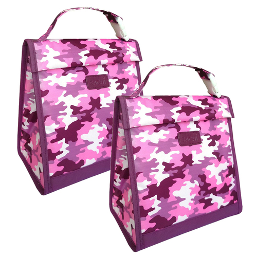 2PK Sachi Junior 24cm Insulated Lunch Pouch w/ Carry Handle - Camo Pink