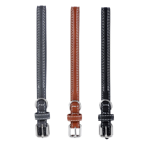 3PK Paws & Claws 30-45cm Leather Look Padded Dog Collar w/ Stitch Small - Assorted