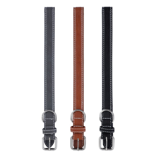 3PK Paws & Claws 45-65cm Leather Look Padded Dog Collar w/ Stitch Large - Assorted