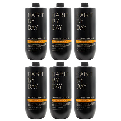 6PK Habit By Day 900ml Hand Wash Refill Guava & White Lotus Liquid Soap