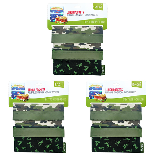 6pc Sachi Lunch Pocket Reusable Sandwich/Snack Bag Set - Camo Green