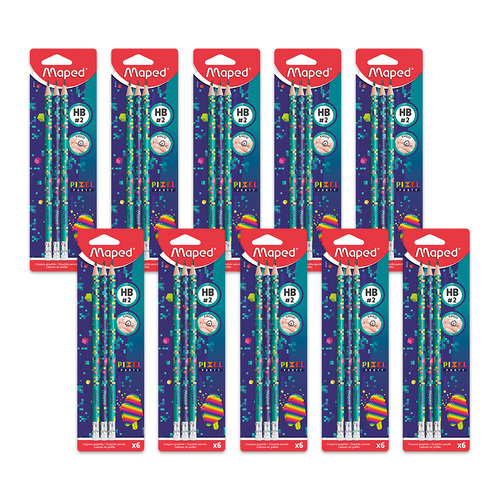 60pc Maped Pixel Party HB Eraser Tip Graphite Pencil