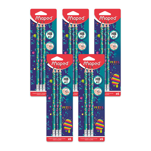 30pc Maped Pixel Party HB Eraser Tip Graphite Pencil