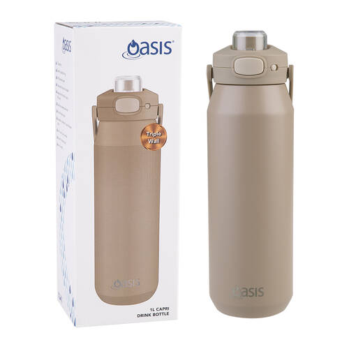 Oasis Ceramic Stainless Steel Insulated Capri Drink Bottle w/ Lid 1L Latte