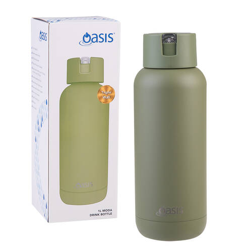 Oasis Ceramic Lined Stainless Steel Insulated Moda Drink Bottle 1L Olive Green