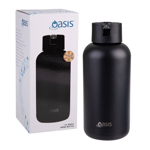Oasis Ceramic Lined Stainless Steel Insulated Moda Drink Bottle 1.5L Black
