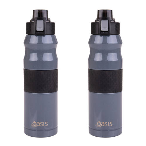 2PK Oasis Stainless Steel Insulated Flip-Top Sports Bottle 600ml Charcoal Grey