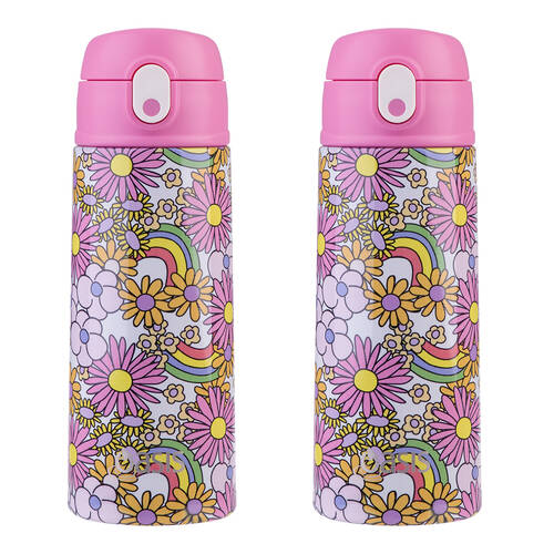 2PK Oasis Stainless Steel Insulated Kids Drink Bottle w/Straw 550ml Flower Power