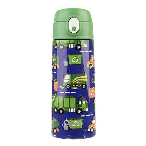 Oasis Stainless Steel Insulated Kids Drink Bottle w/Straw 550ml Garbage Trucks