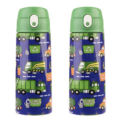 2PK Oasis Stainless Steel Insulated Kids Drink Bottle w/Straw 550ml Garbage Trucks