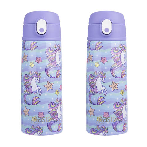 2PK Oasis Stainless Steel Insulated Kids Drink Bottle w/Straw 550ml Mermaid Unicorns