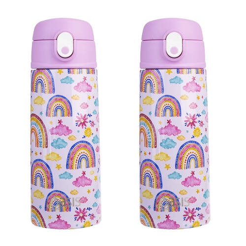 2PK Oasis Stainless Steel Insulated Kids Drink Bottle w/Straw 550ml Rainbow Sky