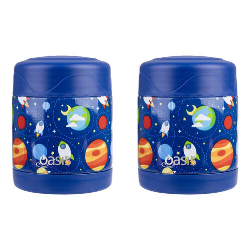 2PK Oasis Stainless Steel Insulated Kids Food Flask Double Wall 300ml Outer Space