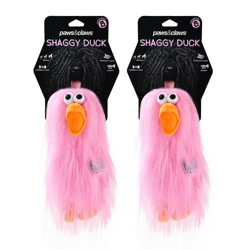 2PK Paws & Claws 22cm Super Shaggy Duck Dog/Pet Toy Pink