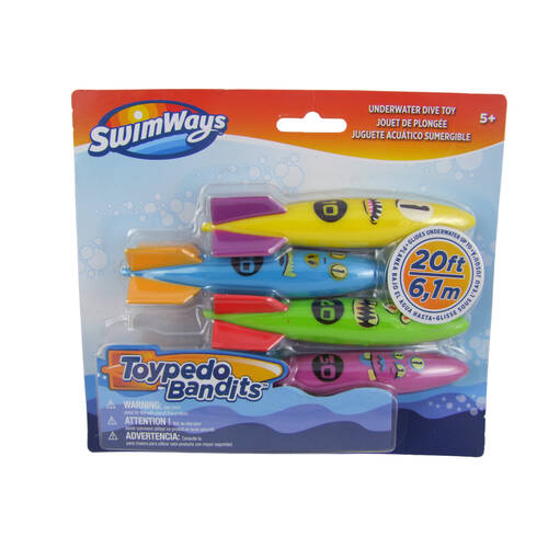 4pc Swimways Gliding Underwater Toypedo Bandits Diving Toy Multi Colour