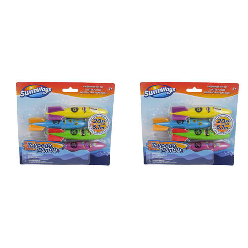 2PK 4pc Swimways Gliding Underwater Toypedo Bandits Diving Toy Multi Colour