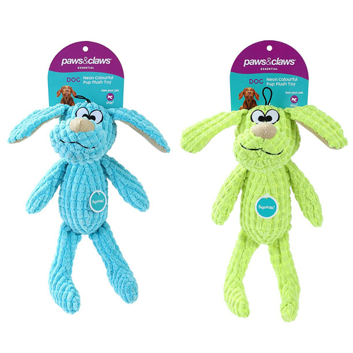 2PK Paws & Claws Neon Pup Plush Dog/Pet Toy Assorted 28x20x10cm