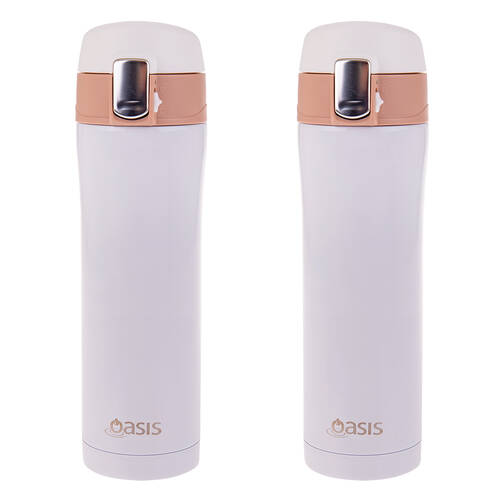 2PK Oasis Stainless Steel Flip-Top Double Walled Vacuum Flask 450ml White