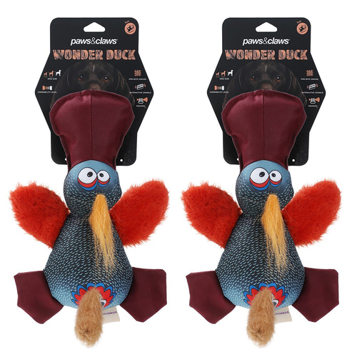 2PK Paws And Claws 34cm Wonder Duck Oxford Toy Grey/Maroon Beak Dog/Pet Toy