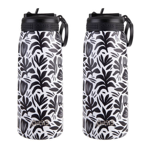 2PK Oasis Stainless Steel Insulated Sports Bottle w/ Sipper 780ml Monochrome Blooms