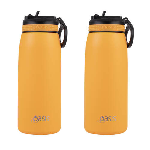 2PK Oasis Stainless Steel Double Wall Sports Bottle w/ Sipper 780ml Neon Orange