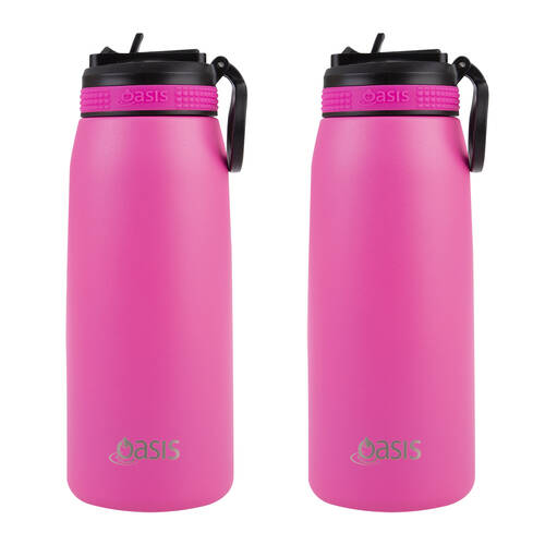 2PK Oasis Stainless Steel Double Wall Sports Bottle w/ Sipper 780ml Neon Pink