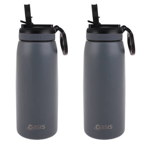 2PK Oasis Stainless Steel Double Wall Sports Bottle w/ Sipper 780ml -Steel