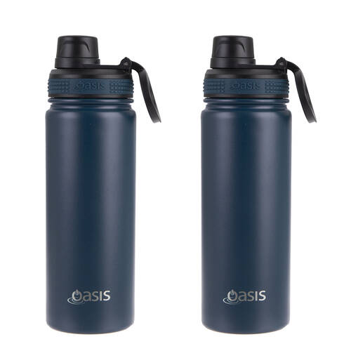 2PK Oasis Stainless Steel Insulated Challenger Sports Bottle w/Cap 550ml Navy