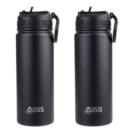 2PK Oasis Stainless Steel Insulated Challenger Sports Drink Bottle 550ml Black