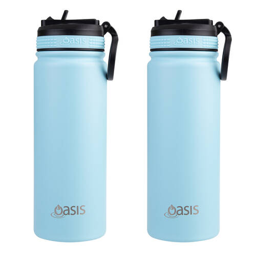 2PK Oasis Stainless Steel Insulated Challenger Sports Drink Bottle 550ml Island Blue