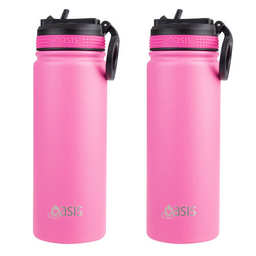 2PK Oasis Stainless Steel Insulated Challenger Sports Drink Bottle 550ml Neon Pink