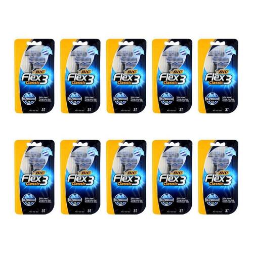 10x 3pc BIC Flex 3 Classic 3-Blade Shaver Razor Men's Beard Grooming Care