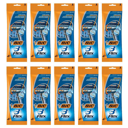 10x 4pc BIC 3-Flex Men's Disposable Shaving Razor Closer & Softer Triple-Blade