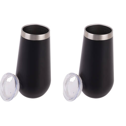 2PK Oasis Stainless Steel Insulated Champagne Flute Double Walled 180ml Onyx