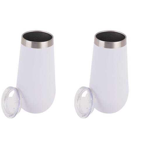 2PK Oasis Stainless Steel Insulated Champagne Flute Double Walled 180ml White