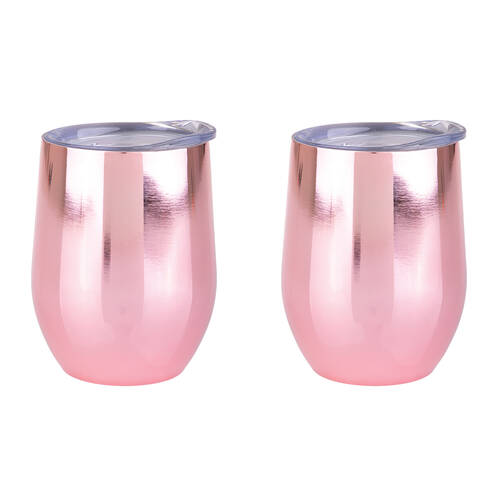 2PK Oasis Stainless Steel Insulated Wine Tumbler Double Walled 330ml Rose Gold