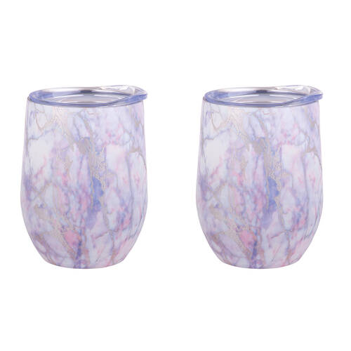 2PK Oasis Stainless Steel Insulated Wine Tumbler Double Walled 330ml Silver Quartz